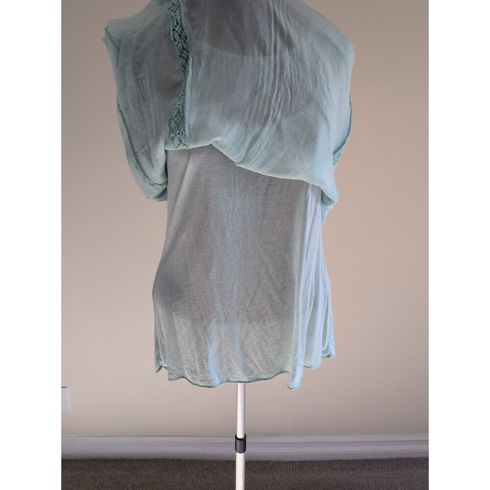 Giulia Womens Silk Blouse Attached Cami Large Seafoam Green Embroider Italy Made - Picture 6 of 13